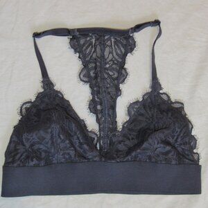 PINK Victoria's Secret Lace Triangle Dark Gray Pullover T Back Bralette Bra sz M